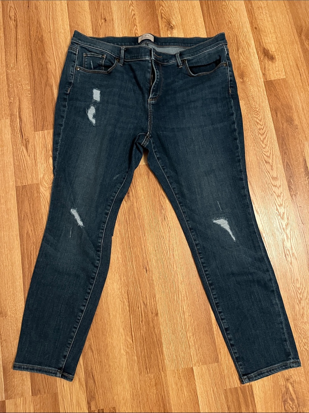 LOFT Dark Blue Skinny Jeans with Distressed Detail